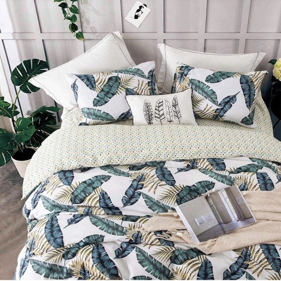 Duvet Cover Queen Set Luxury Microfiber Tropical 90x 90” Cover 2-Pillow Shams - Picture 9 of 9